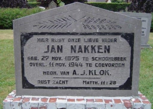 Graf van Jan Nakken, wed van A. J. Klok