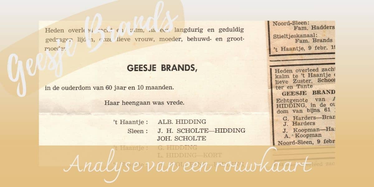 Rouwkaart van Geesje Brands